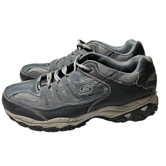 Skechers After Burn Fit Mens Size 14 Gray Leather Memory Foam Sneakers 50125 - Picture 1 of 8